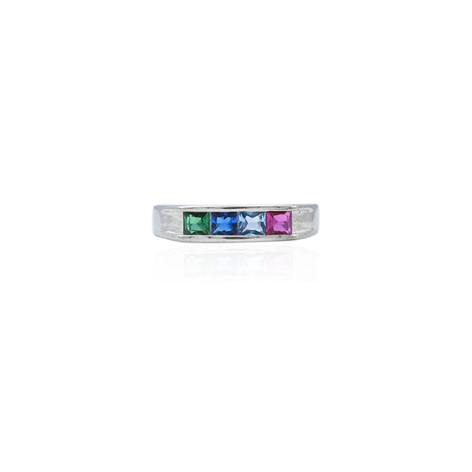 Silver ring featuring a colorful lightning bolt design, adding a bold and dynamic touch to your style.