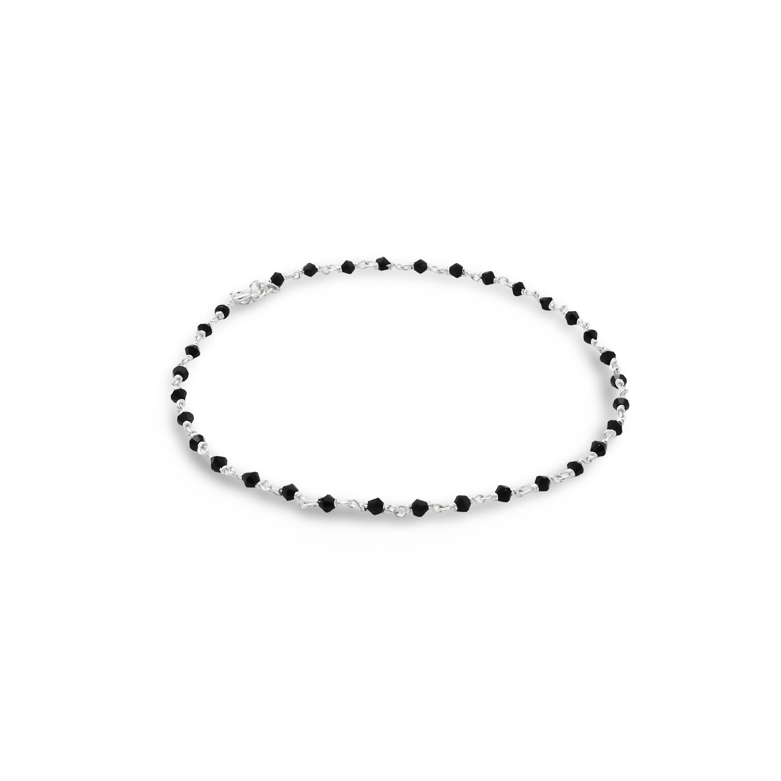 Silver Black Beads with Chain Design Anklet for Girls