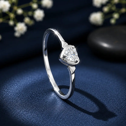 Silver Heart Solitaire Ring for Women