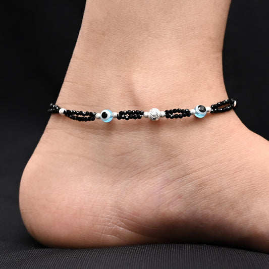 Silver Red Beads With Evil Eyes Anklet