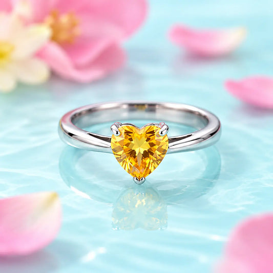 Sterling Silver Ring with Yellow Heart Shape Stone