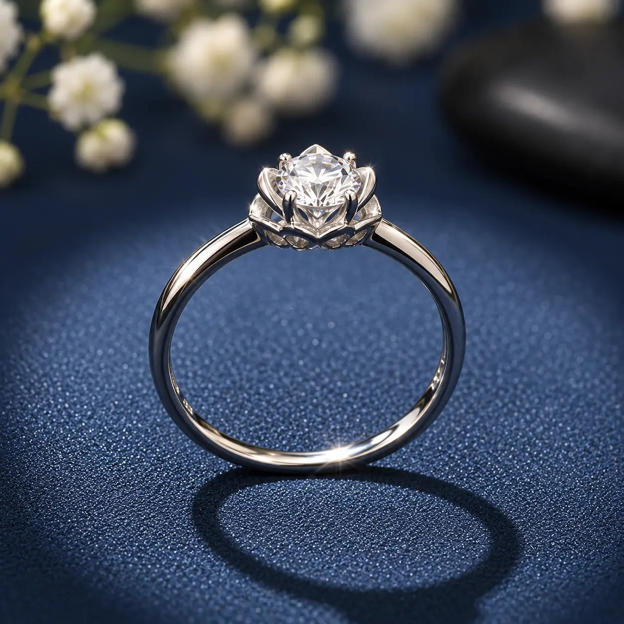Silver Solitaire Ring with Floral Crown Ring