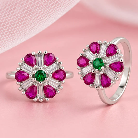 Flower Design with Purple Stone Silver Toe Ring