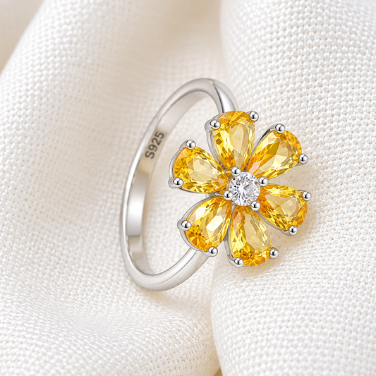 Silver Blossom Ring with Assorted Gemstone Accents
