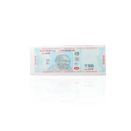 Exclusive 999 silver laminated 50 Rupees currency note, perfect for Lakshmi Poojan.