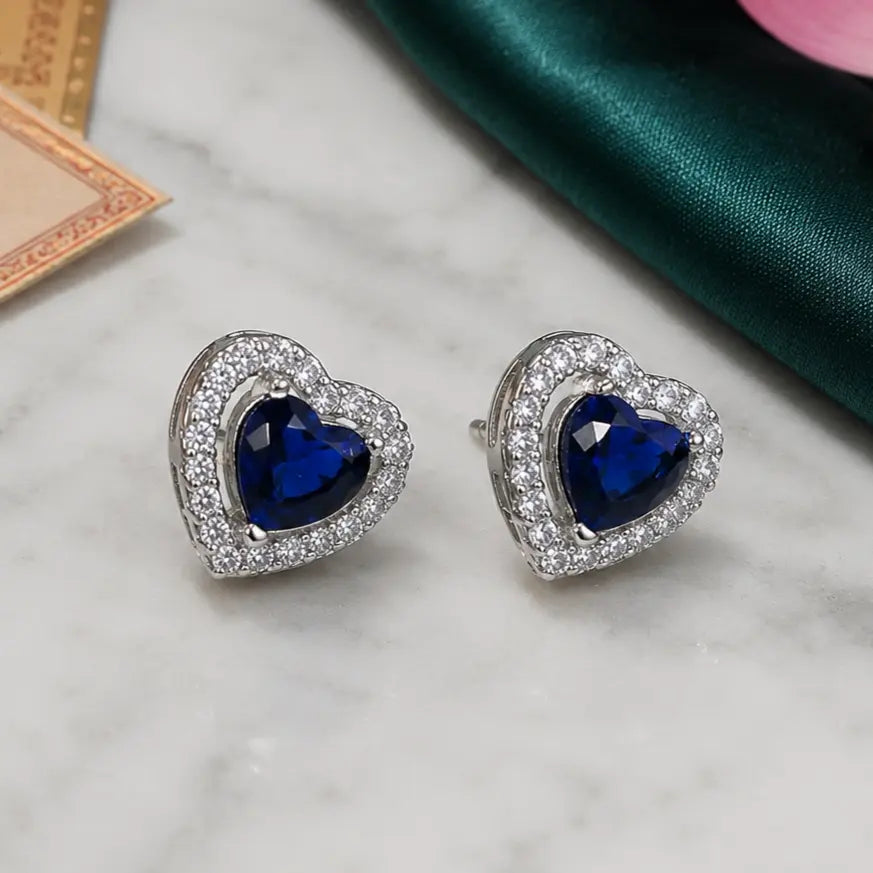 925 Silver Blue Heart Mangalsutra Set with Earrings