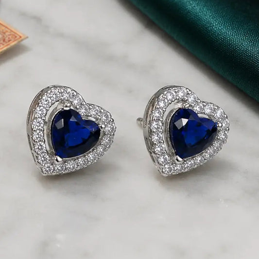 925 Silver Blue Heart Mangalsutra Set with Earrings