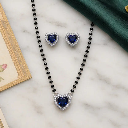 925 Silver Blue Heart Mangalsutra Set with Earrings