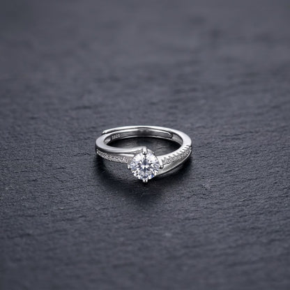 925 Silver Engagement Style Adjustable Ring with Sparkling Crystal