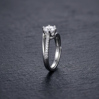 925 Silver Engagement Style Adjustable Ring with Sparkling Crystal