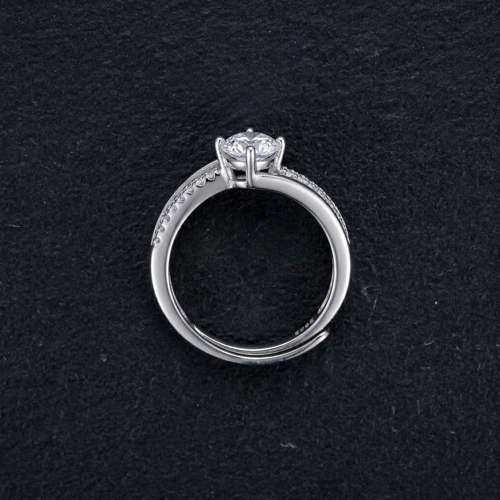 925 Silver Engagement Style Adjustable Ring with Sparkling Crystal