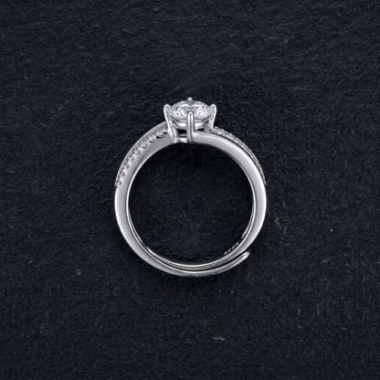 925 Silver Engagement Style Adjustable Ring with Sparkling Crystal