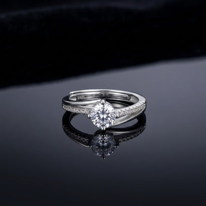 925 Silver Engagement Style Adjustable Ring with Sparkling Crystal