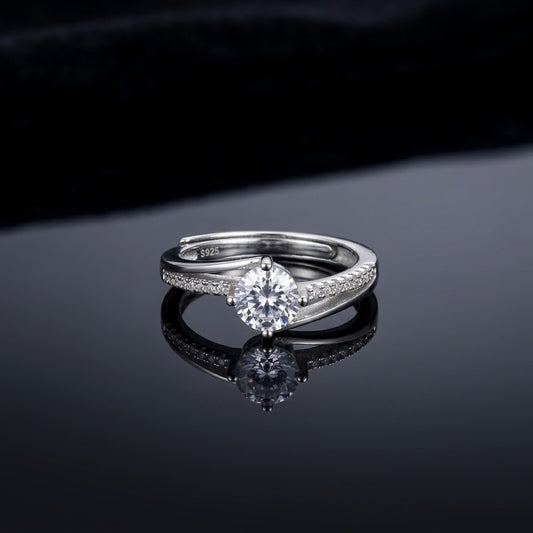 925 Silver Engagement Style Adjustable Ring with Sparkling Crystal
