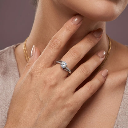 925 Silver Engagement Style Adjustable Ring with Sparkling Crystal