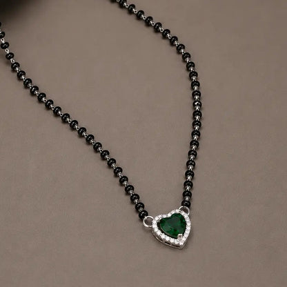 925 Silver Green Heart Mangalsutra Set with Earrings for Women
