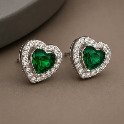 925 Silver Green Heart Mangalsutra Set with Earrings for Women