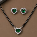 925 Silver Green Heart Mangalsutra Set with Earrings for Women