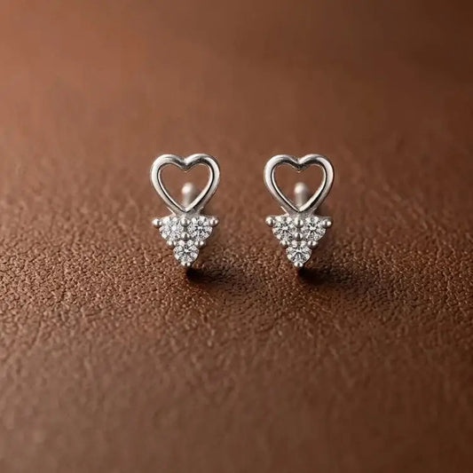 925 sterling silver heart and triangle cubic zirconia flat back stud earrings for women with screw back closure