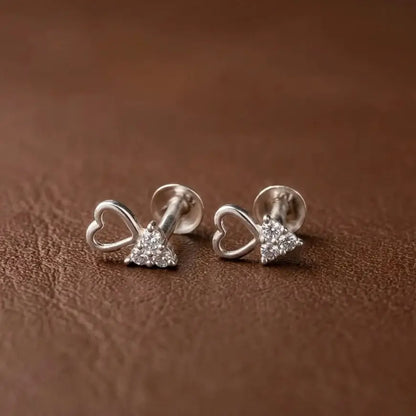 925 sterling silver heart and triangle cubic zirconia flat back stud earrings for women with screw back closure