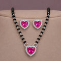 925 Silver Pink Heart Mangalsutra Pendant Set for Women with Earrings