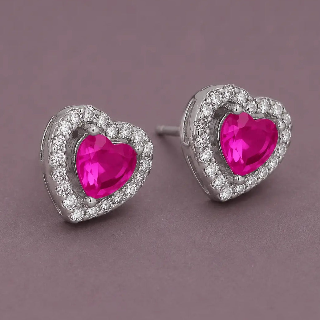 925 Silver Pink Heart Mangalsutra Pendant Set for Women with Earrings