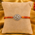 925 Sterling Silver Swastik Rakhi with handcrafted orange and red sacred thread for Raksha Bandhan