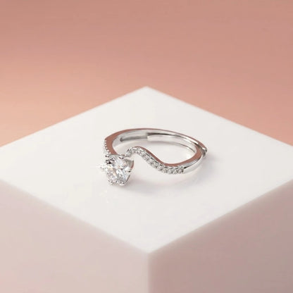 925 Sterling Silver Adjustable Solitaire CZ Ring for Women