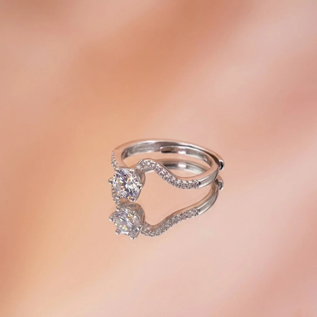 925 Sterling Silver Adjustable Solitaire CZ Ring for Women