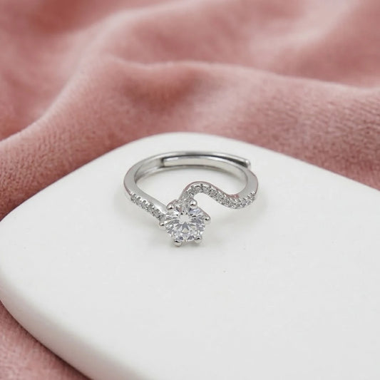 925 Sterling Silver Adjustable Solitaire CZ Ring for Women