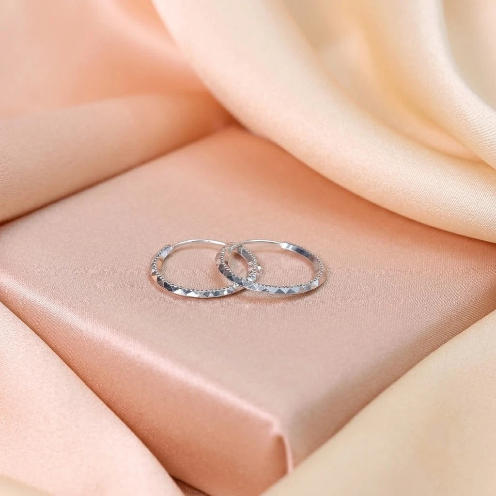 925 Sterling Silver Diamond-Cut Hoop Earrings for Women & Girls
