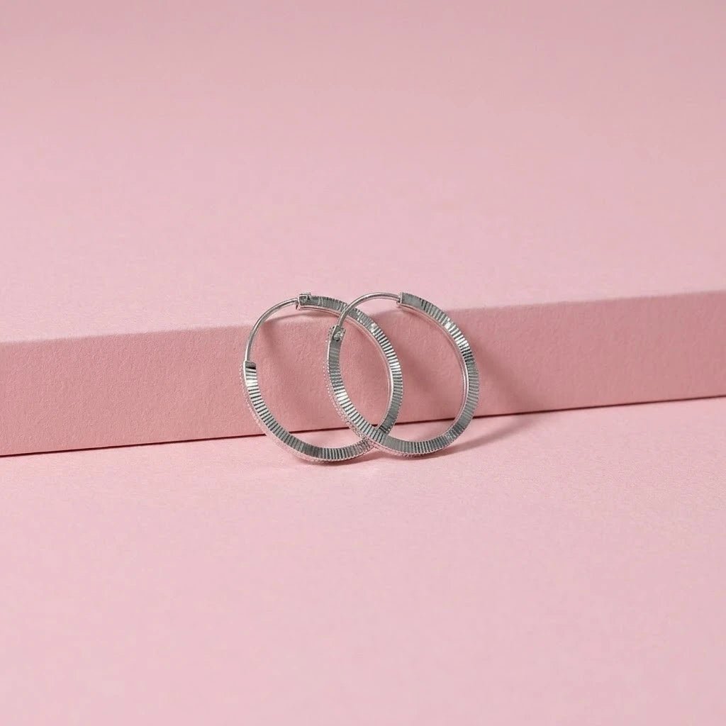 925 Sterling Silver Textured Hoop Earrings for Women
