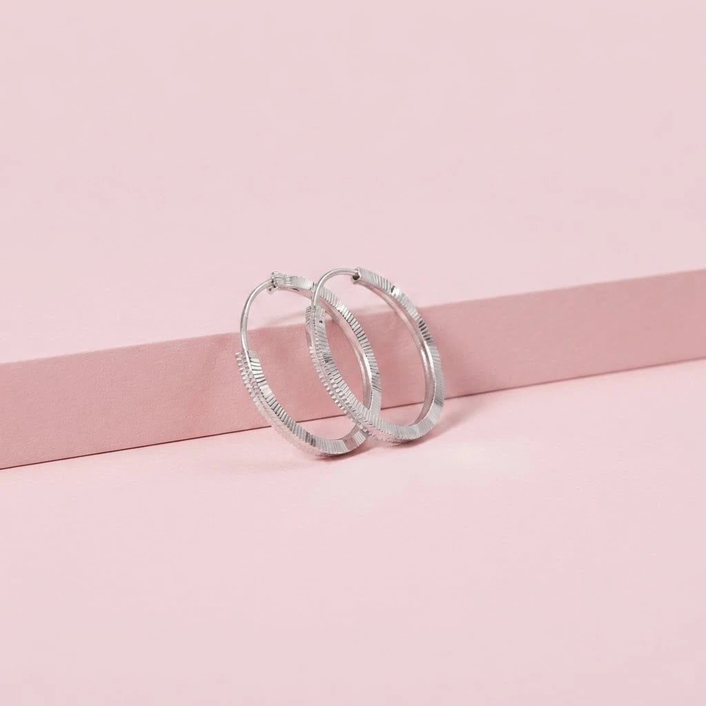 925 Sterling Silver Textured Hoop Earrings for Women