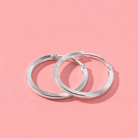 925 Sterling Silver Textured Hoop Earrings for Women