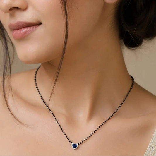 925 Silver Blue Heart Mangalsutra Set with Earrings