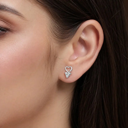 925 sterling silver heart and triangle cubic zirconia flat back stud earrings for women with screw back closure