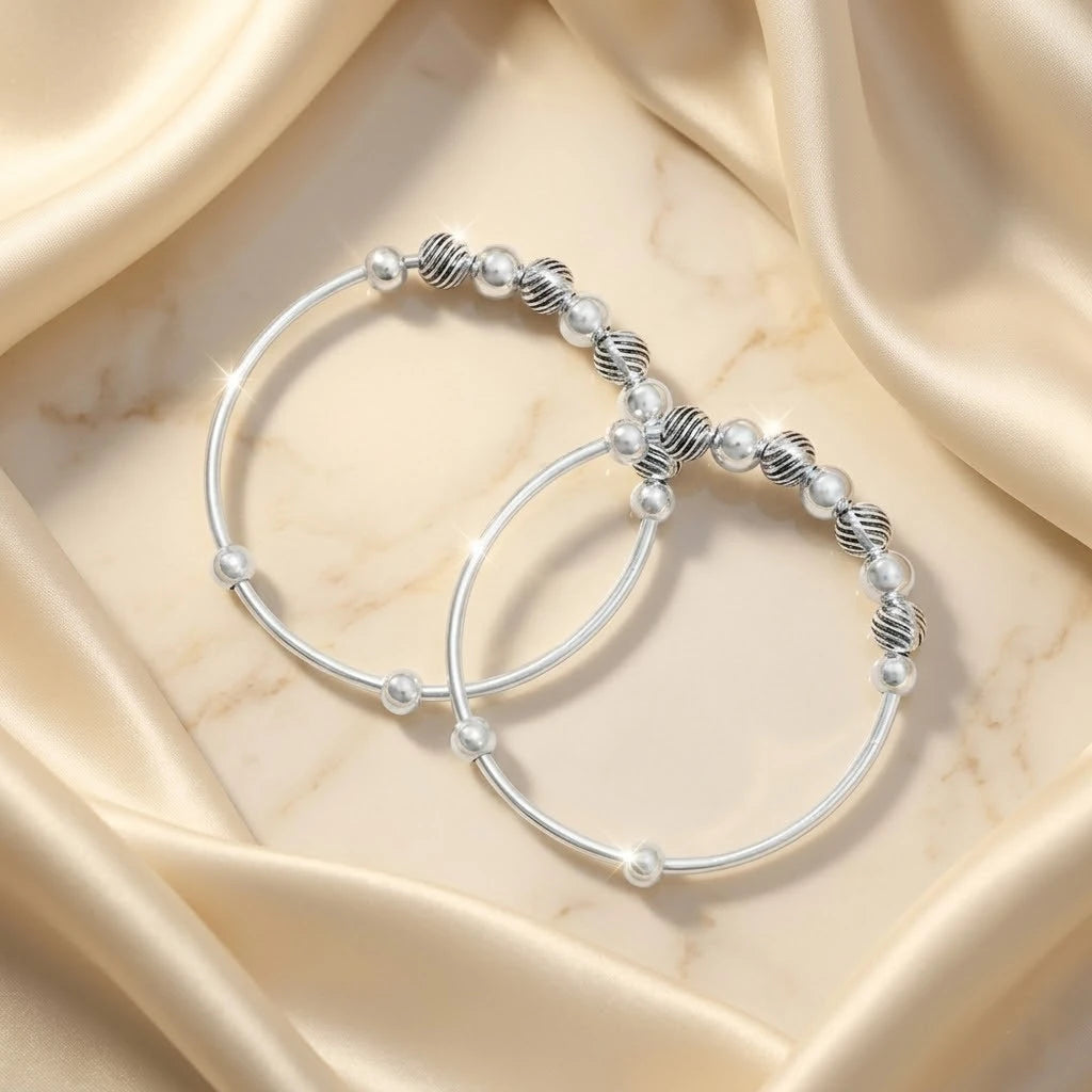 925 Silver Premium Spiral Beaded Silver Hand Kada for Baby Boy, Khushbu Jewellers