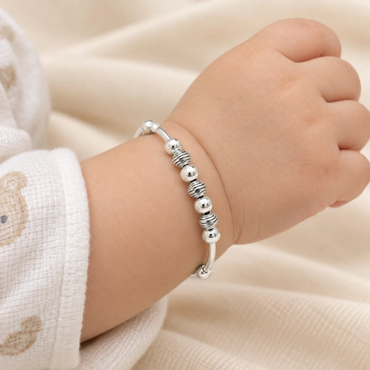 925 Silver Premium Spiral Beaded Silver Hand Kada for Baby Boy, Khushbu Jewellers