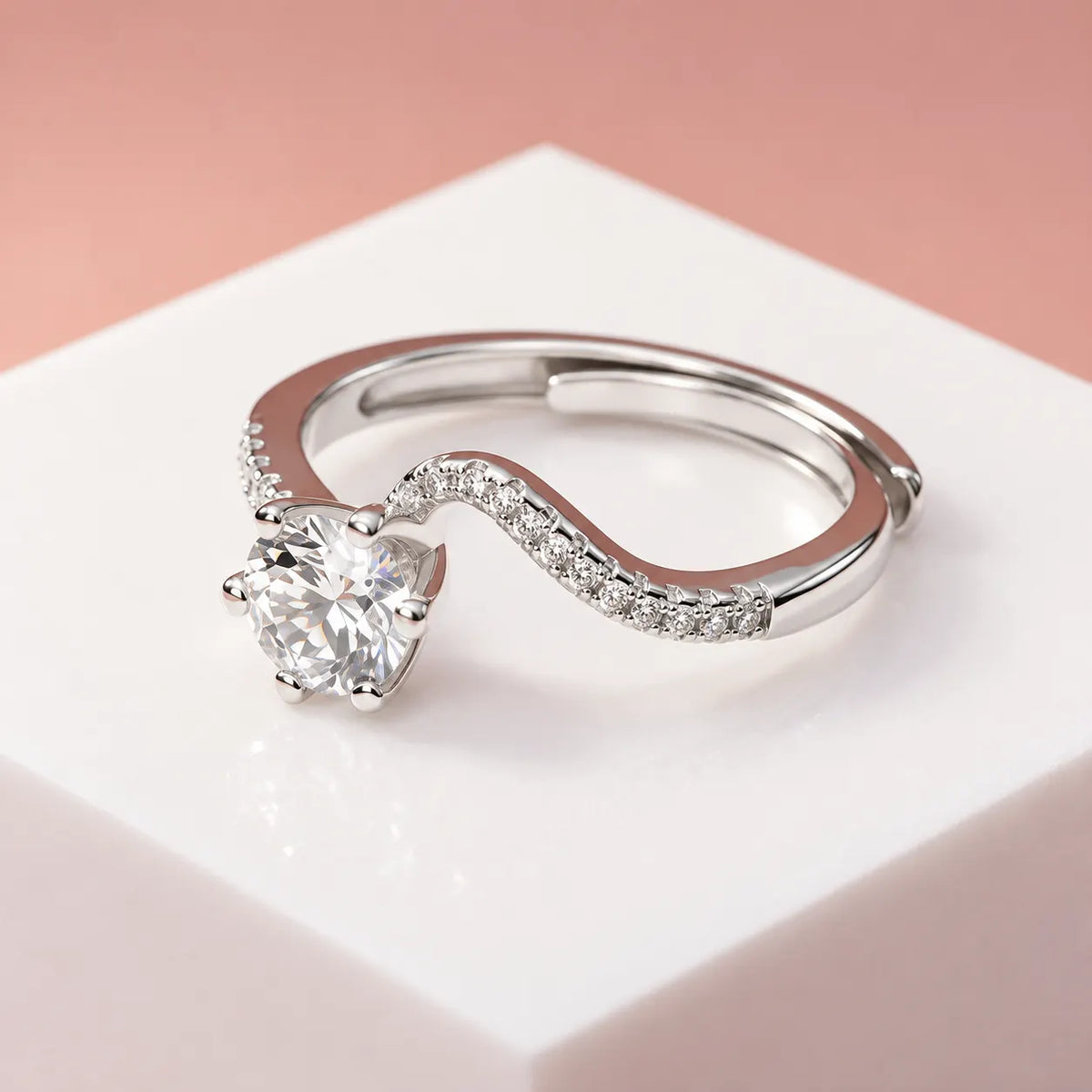 925 Sterling Silver Adjustable Solitaire CZ Ring for Women
