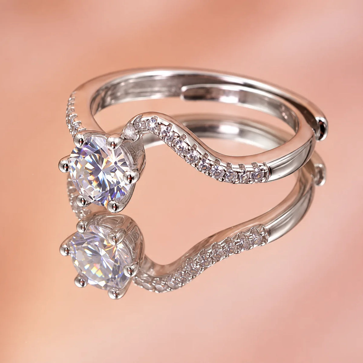 925 Sterling Silver Adjustable Solitaire CZ Ring for Women