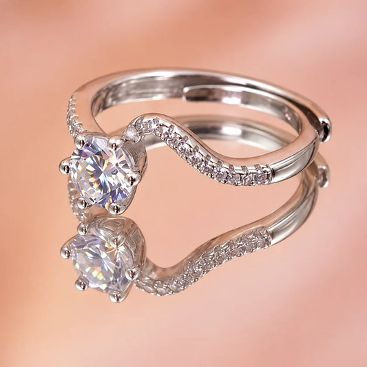 925 Sterling Silver Adjustable Solitaire CZ Ring for Women