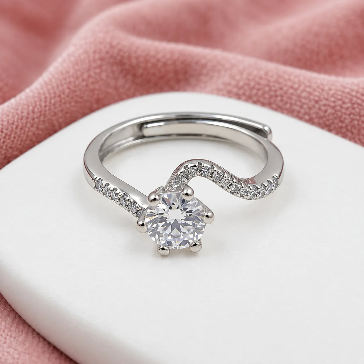 925 Sterling Silver Adjustable Solitaire CZ Ring for Women