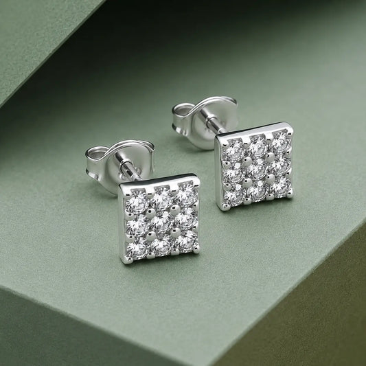 925 Sterling Silver Square CZ Stud Earrings