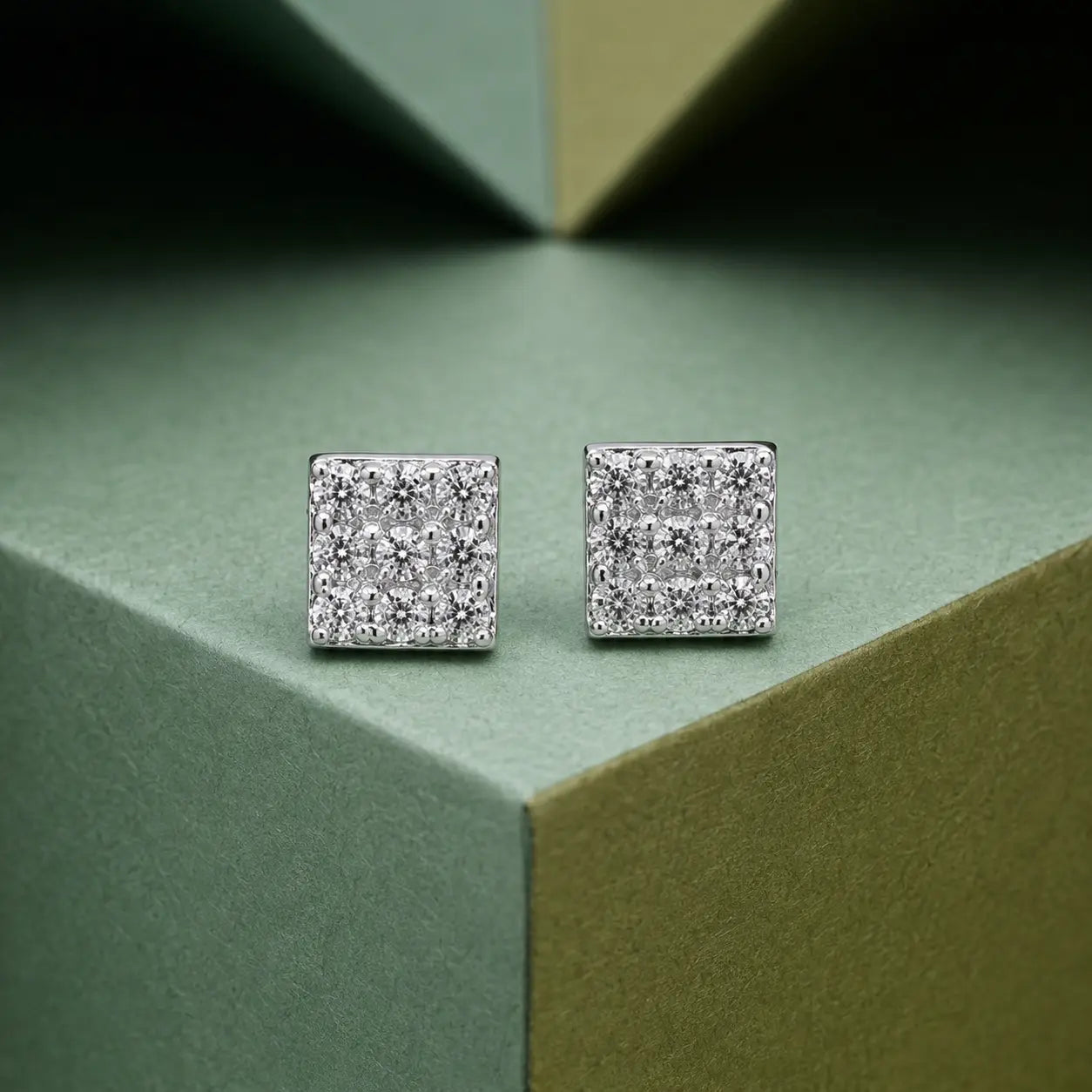 925 Sterling Silver Square CZ Stud Earrings