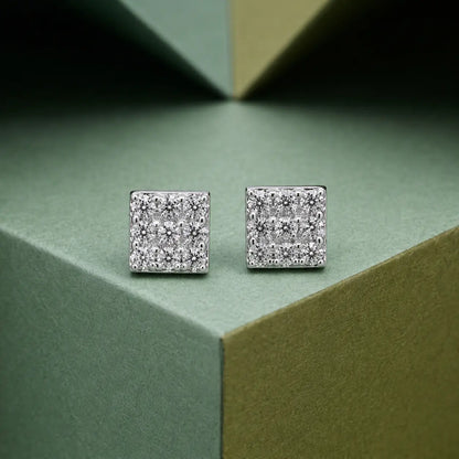 925 Sterling Silver Square CZ Stud Earrings