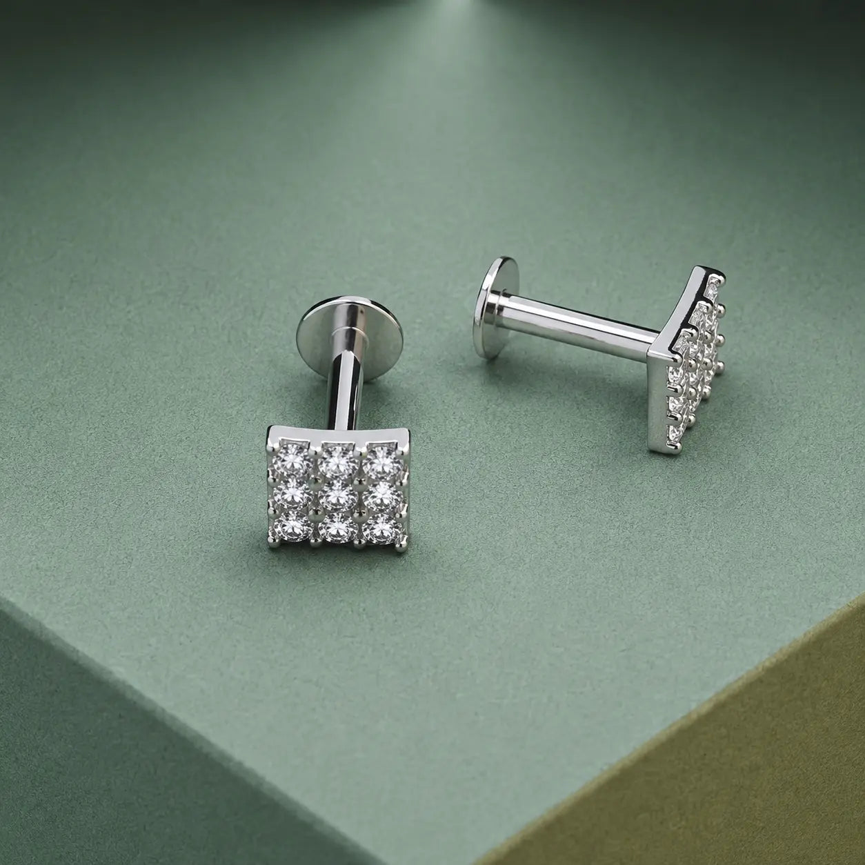 925 Sterling Silver Square CZ Stud Earrings