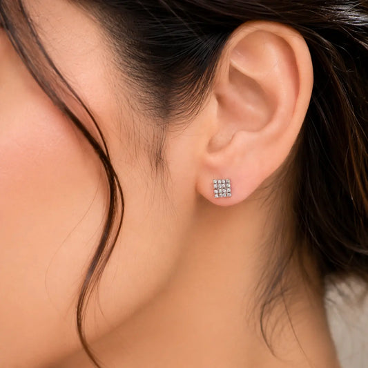 925 Sterling Silver Square CZ Stud Earrings