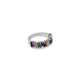 Vibrant silver ring adorned with colorful gemstones.