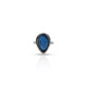 Silver ring with blue drop gemstone and pointed border.