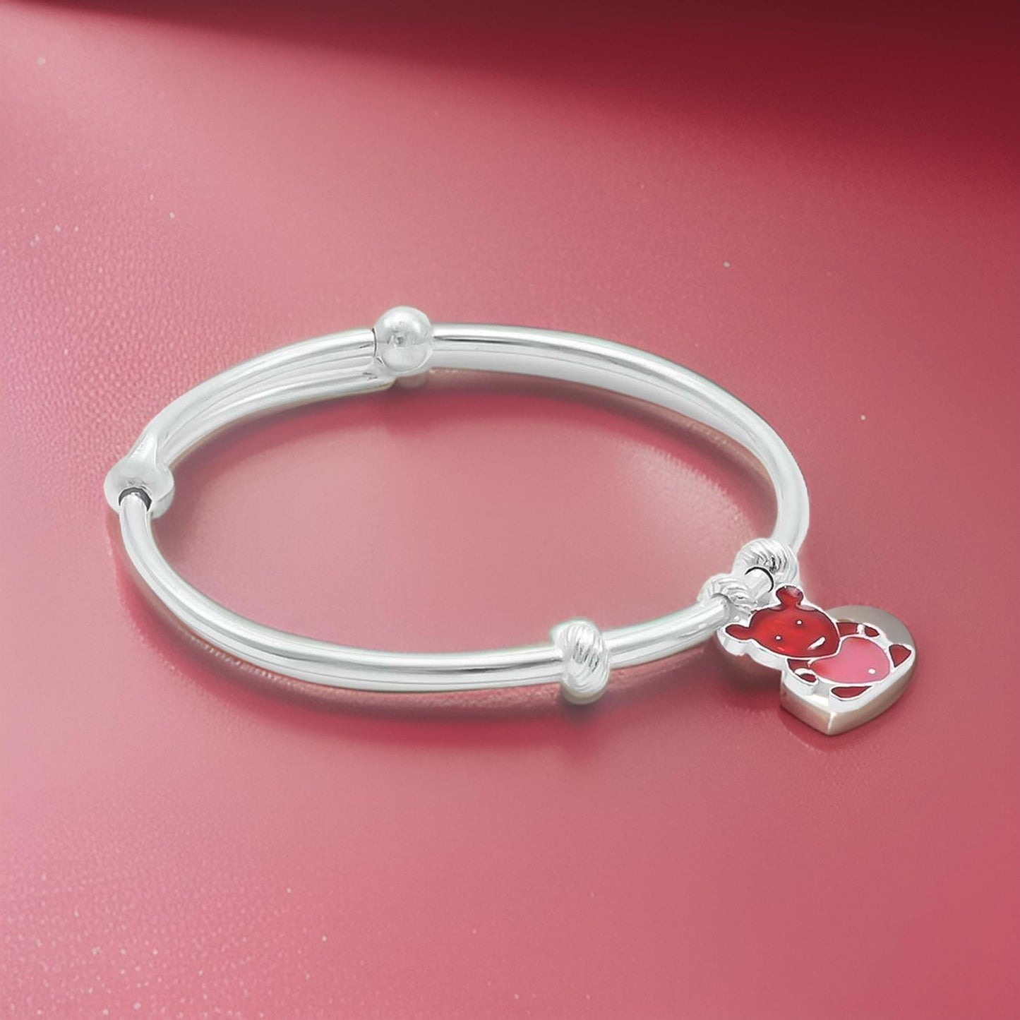 Red Teddy Bear Baby Kada in Sterling Silver - Adorable and Stylish